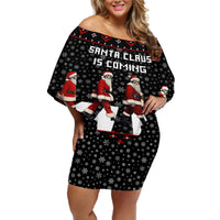 Skeleton Santa Claus Off Shoulder Short Dress Santa Claus Is Coming Cross Street - Wonder Print Shop
