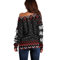 Skeleton Santa Claus Off Shoulder Sweater Santa Claus Is Coming Cross Street - Wonder Print Shop