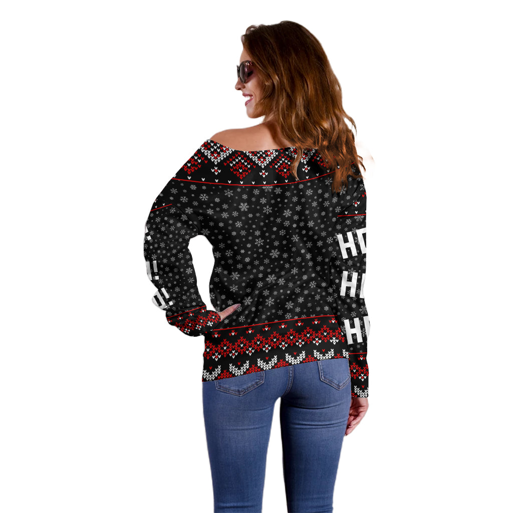 Skeleton Santa Claus Off Shoulder Sweater Santa Claus Is Coming Cross Street - Wonder Print Shop