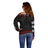 Skeleton Santa Claus Off Shoulder Sweater Santa Claus Is Coming Cross Street - Wonder Print Shop