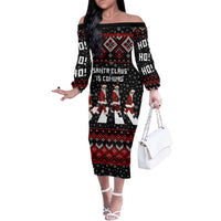 Skeleton Santa Claus Off The Shoulder Long Sleeve Dress Santa Claus Is Coming Cross Street - Wonder Print Shop