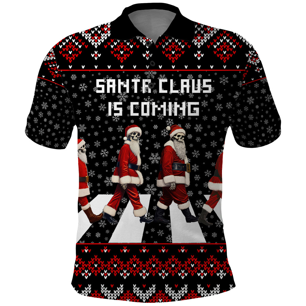 Skeleton Santa Claus Polo Shirt Santa Claus Is Coming Cross Street - Wonder Print Shop