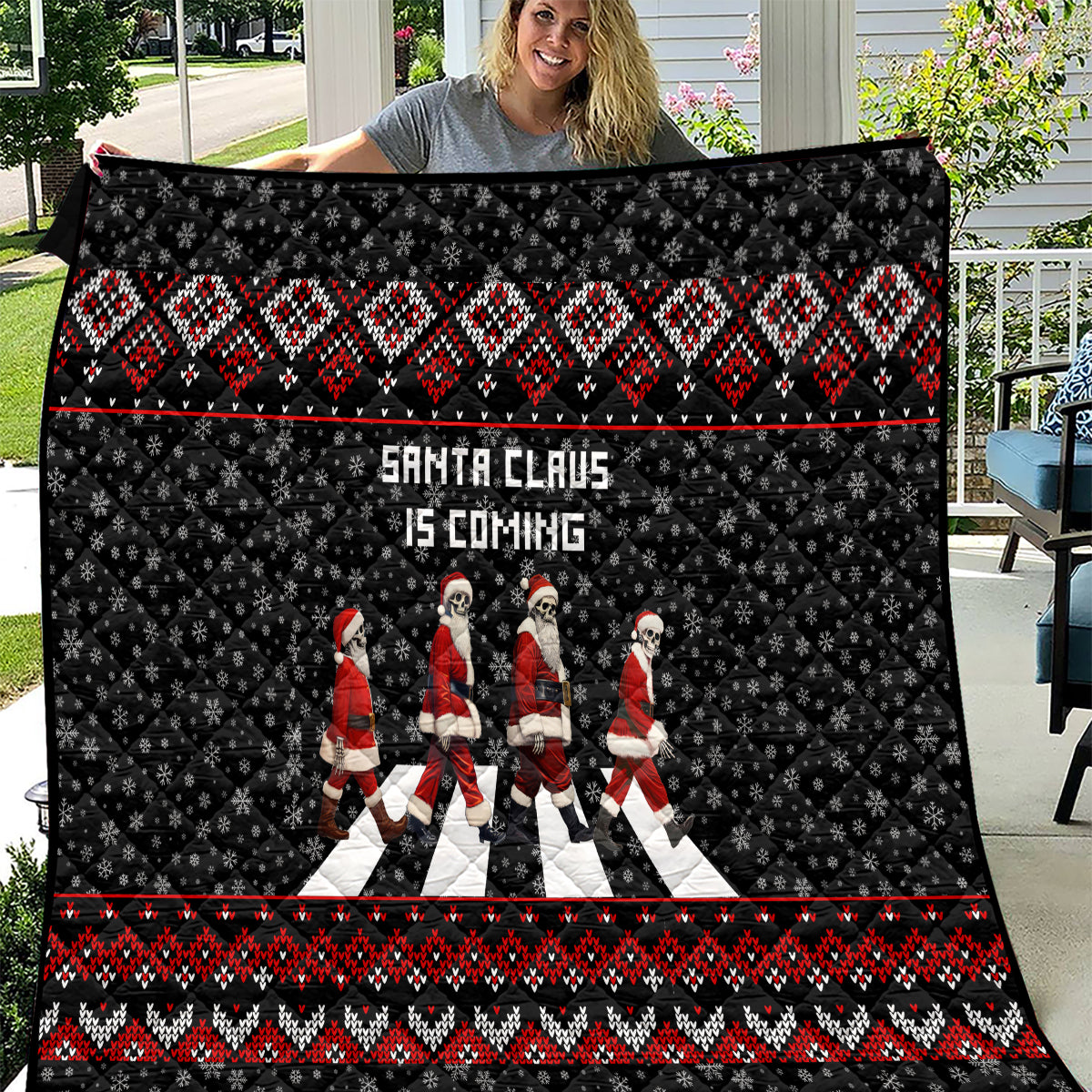 Skeleton Santa Claus Quilt Santa Claus Is Coming Cross Street - Wonder Print Shop