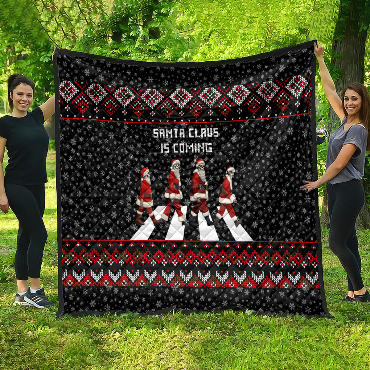 Skeleton Santa Claus Quilt Santa Claus Is Coming Cross Street - Wonder Print Shop