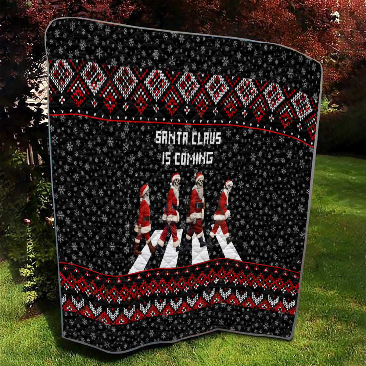 Skeleton Santa Claus Quilt Santa Claus Is Coming Cross Street - Wonder Print Shop