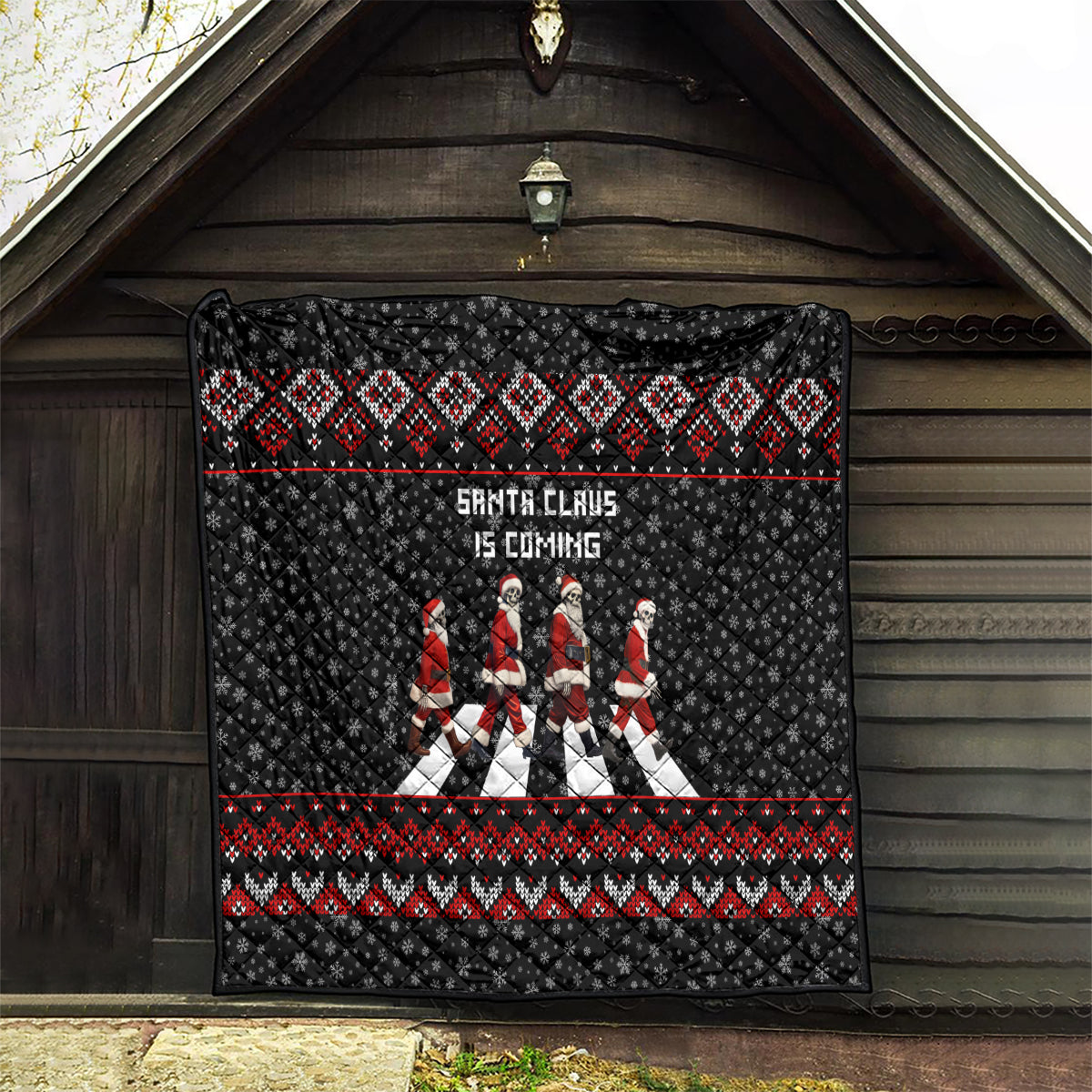 Skeleton Santa Claus Quilt Santa Claus Is Coming Cross Street - Wonder Print Shop