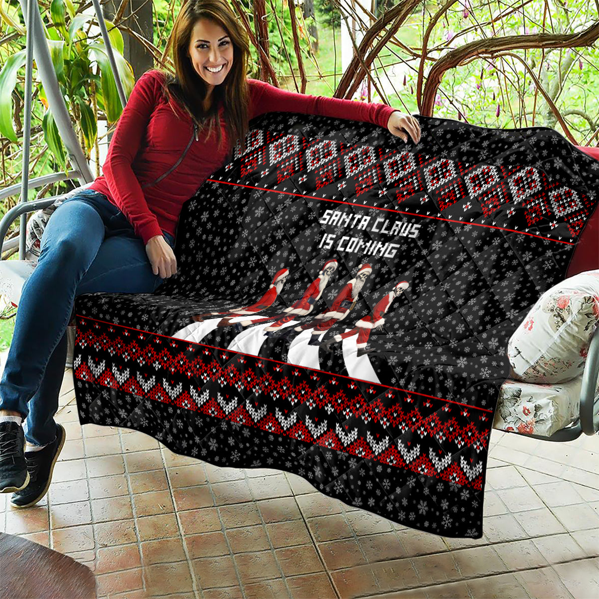 Skeleton Santa Claus Quilt Santa Claus Is Coming Cross Street - Wonder Print Shop