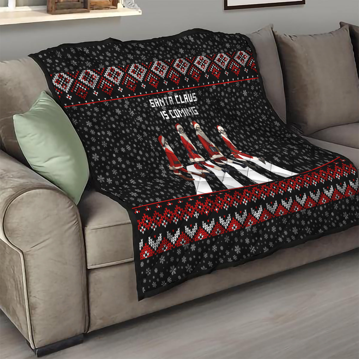 Skeleton Santa Claus Quilt Santa Claus Is Coming Cross Street - Wonder Print Shop