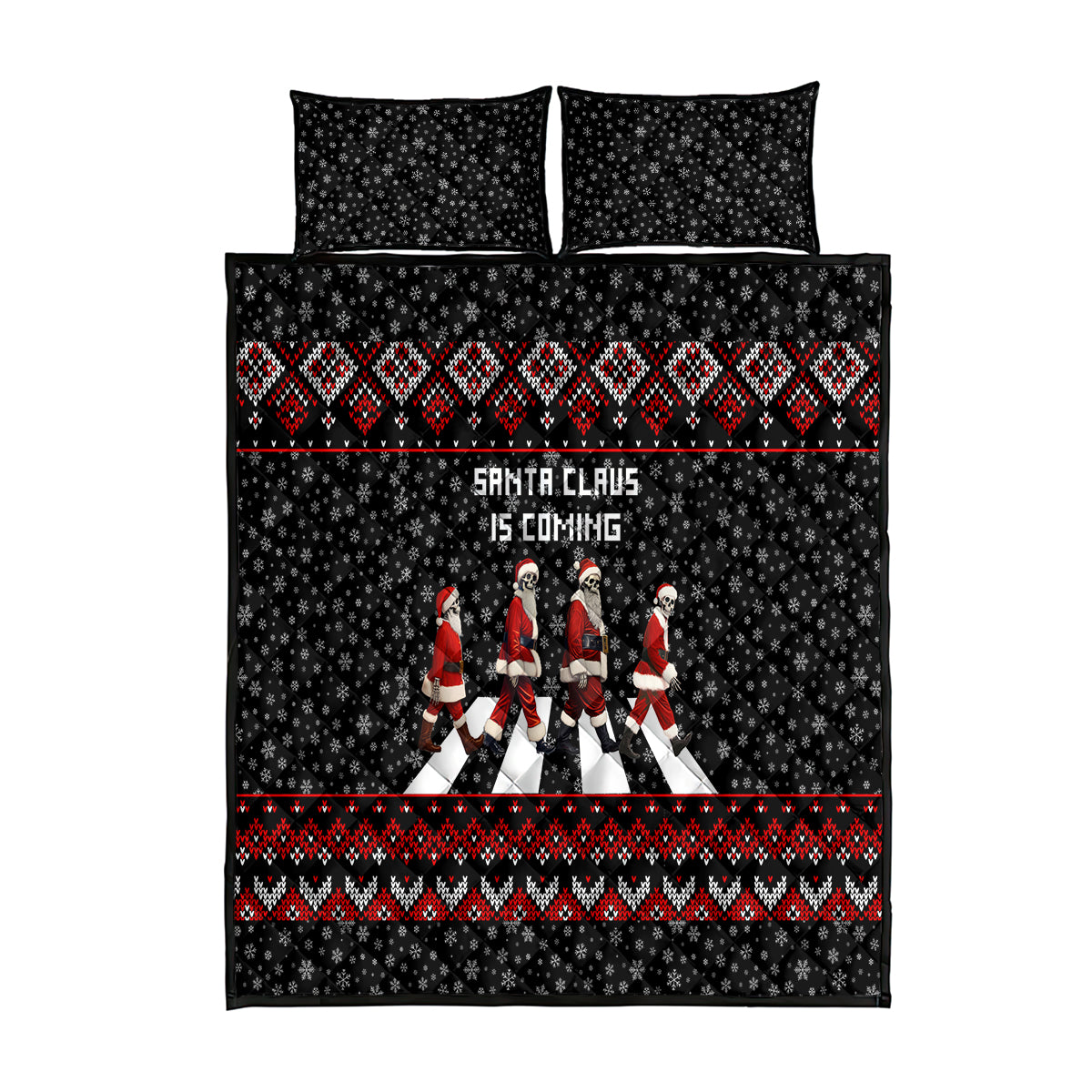 Skeleton Santa Claus Quilt Bed Set Santa Claus Is Coming Cross Street - Wonder Print Shop