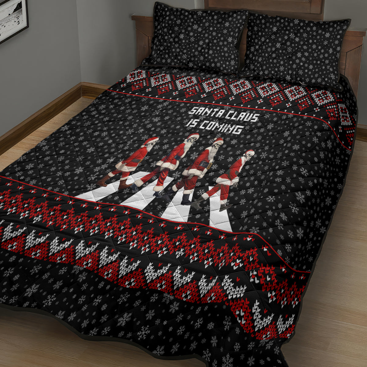 Skeleton Santa Claus Quilt Bed Set Santa Claus Is Coming Cross Street - Wonder Print Shop