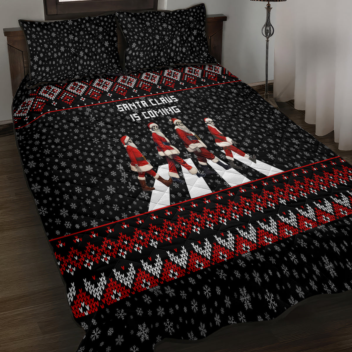 Skeleton Santa Claus Quilt Bed Set Santa Claus Is Coming Cross Street - Wonder Print Shop