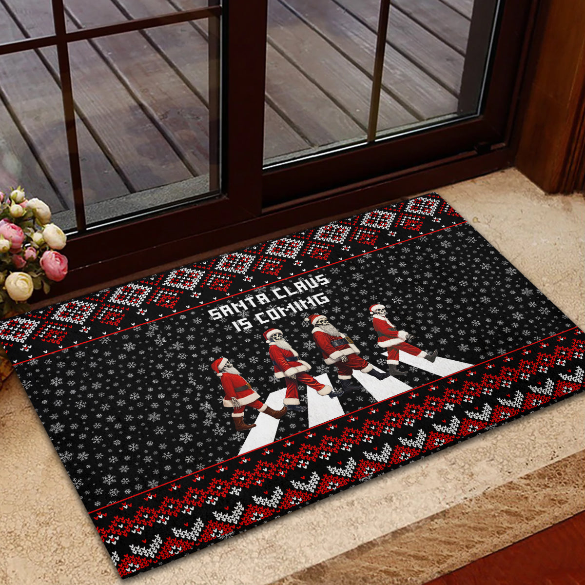 Skeleton Santa Claus Rubber Doormat Santa Claus Is Coming Cross Street - Wonder Print Shop