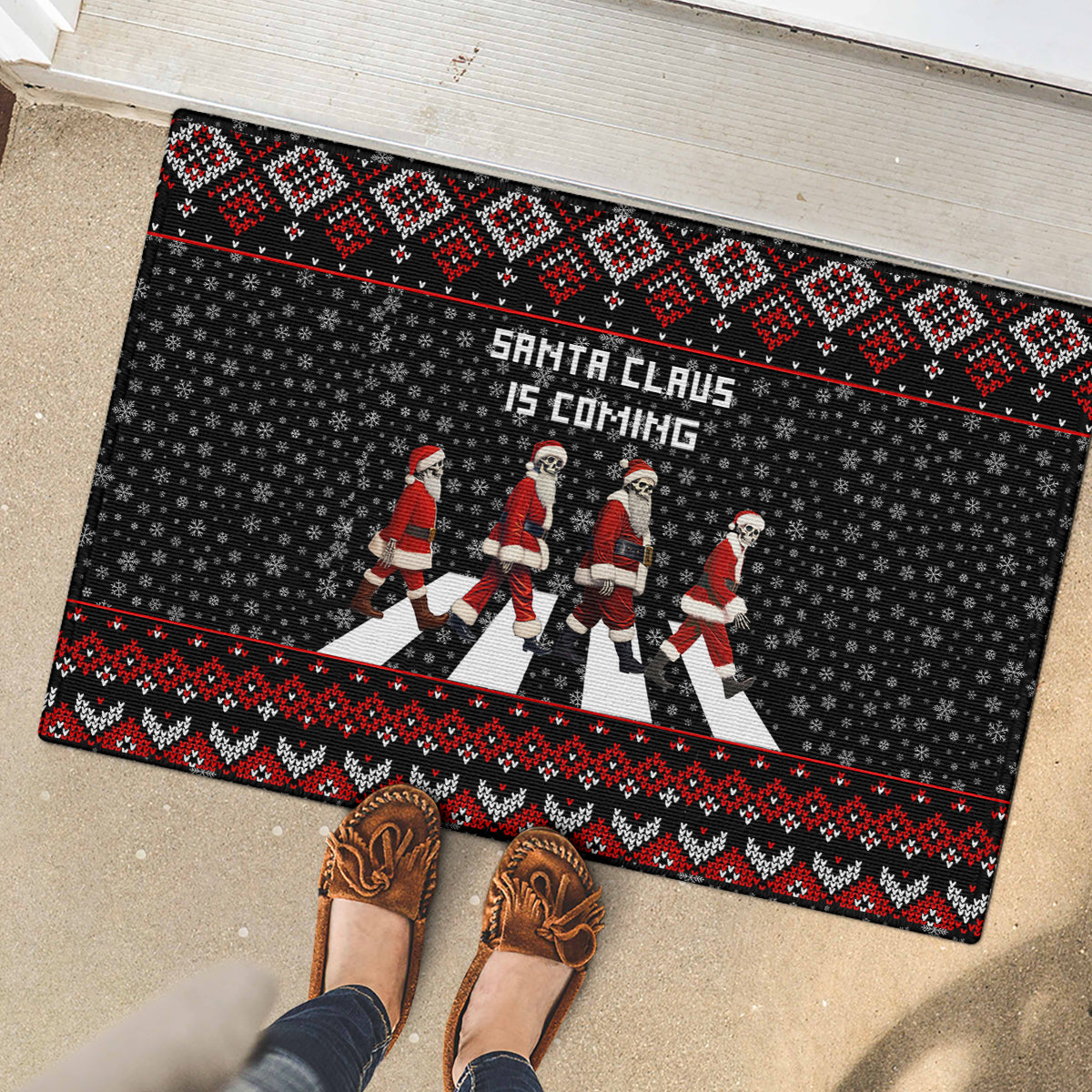 Skeleton Santa Claus Rubber Doormat Santa Claus Is Coming Cross Street - Wonder Print Shop