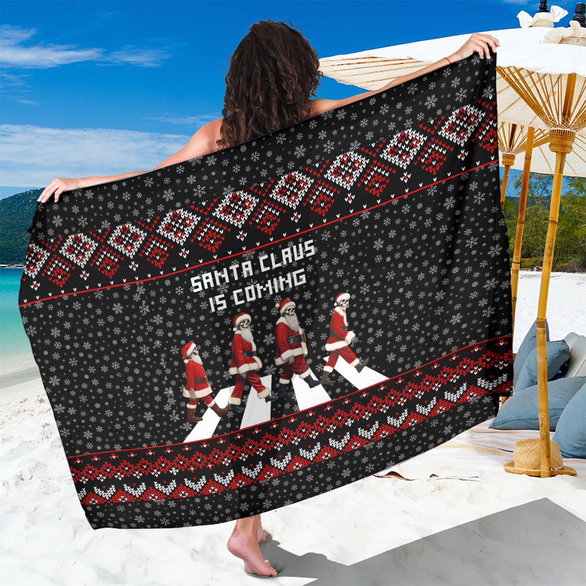 Skeleton Santa Claus Sarong Santa Claus Is Coming Cross Street - Wonder Print Shop