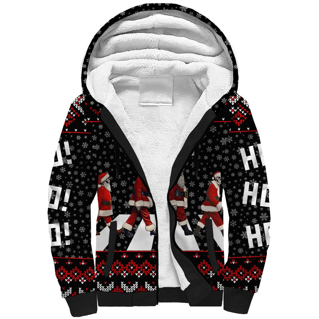Skeleton Santa Claus Sherpa Hoodie Santa Claus Is Coming Cross Street - Wonder Print Shop