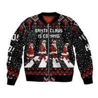 Skeleton Santa Claus Sleeve Zip Bomber Jacket Santa Claus Is Coming Cross Street - Wonder Print Shop