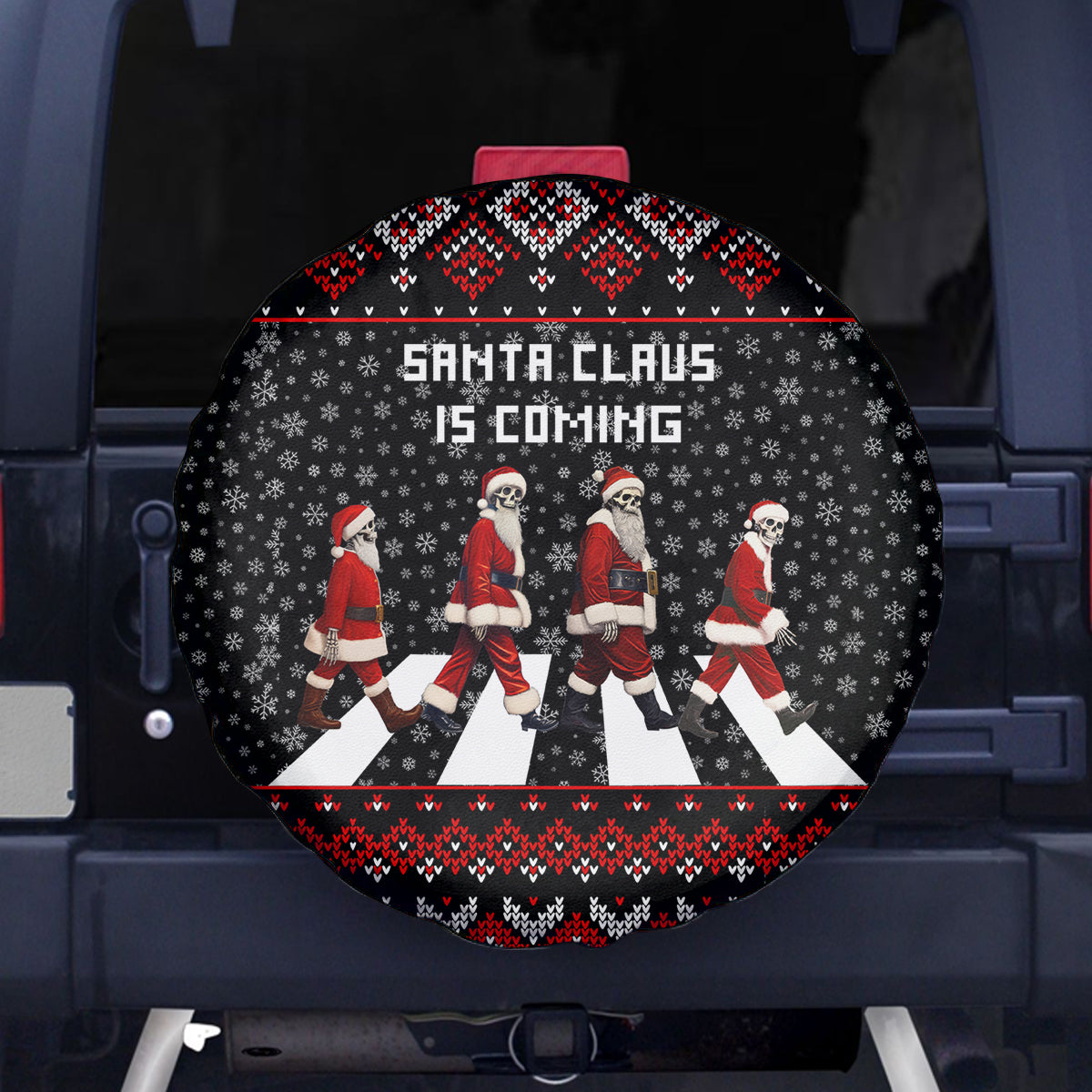 Skeleton Santa Claus Spare Tire Cover Santa Claus Is Coming Cross Street - Wonder Print Shop