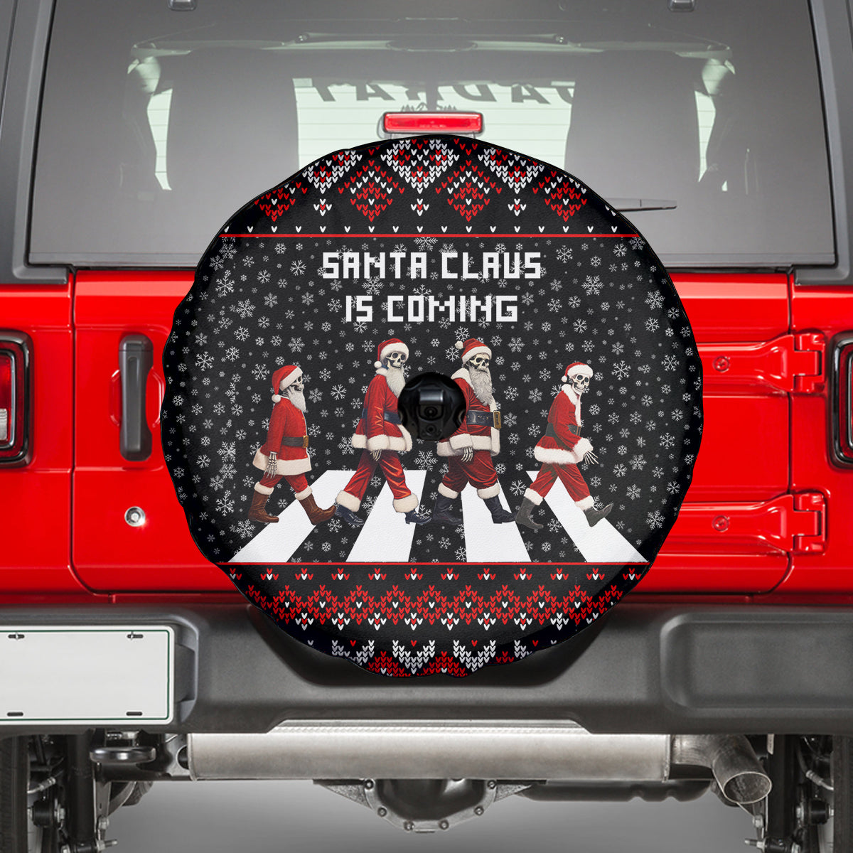 Skeleton Santa Claus Spare Tire Cover Santa Claus Is Coming Cross Street - Wonder Print Shop