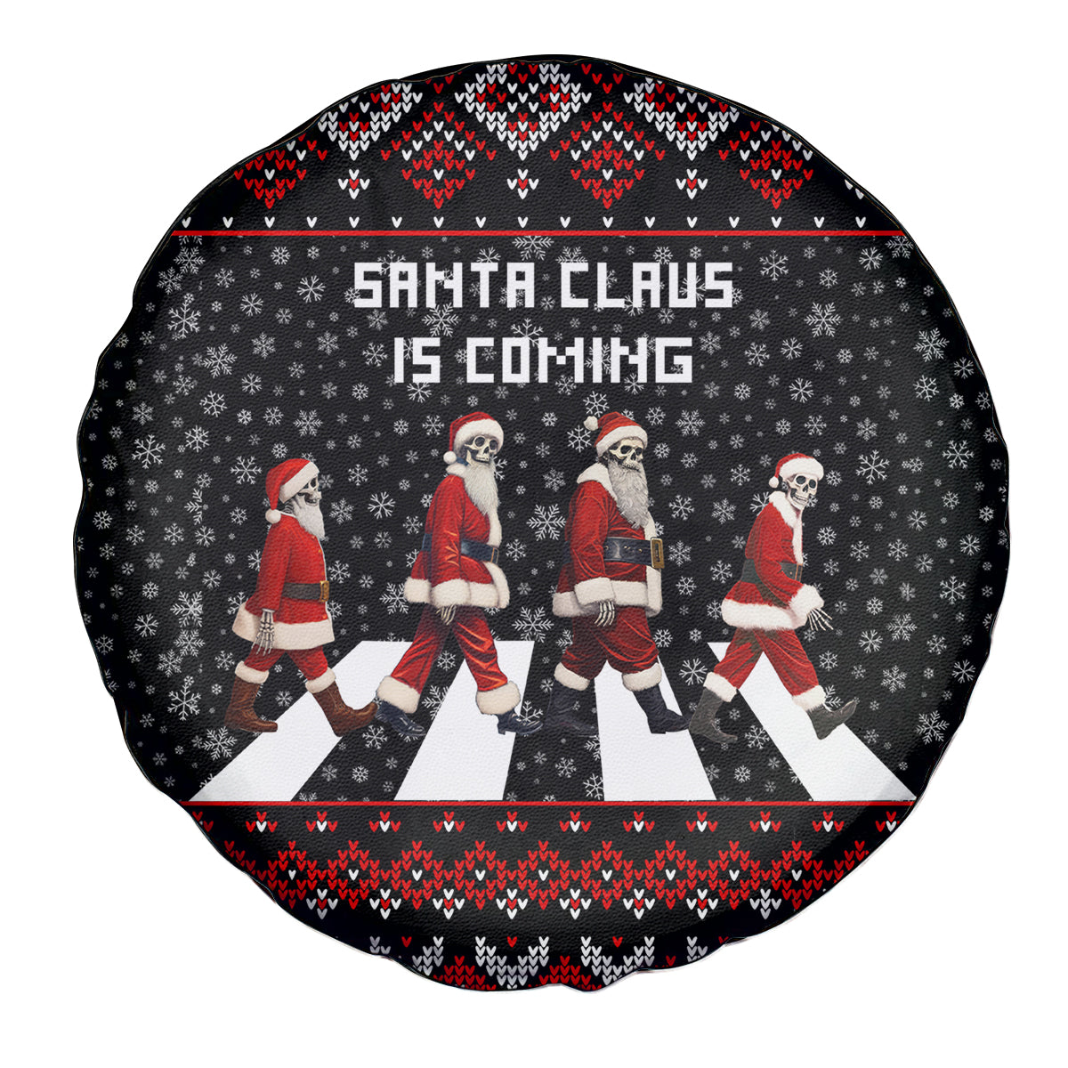 Skeleton Santa Claus Spare Tire Cover Santa Claus Is Coming Cross Street - Wonder Print Shop