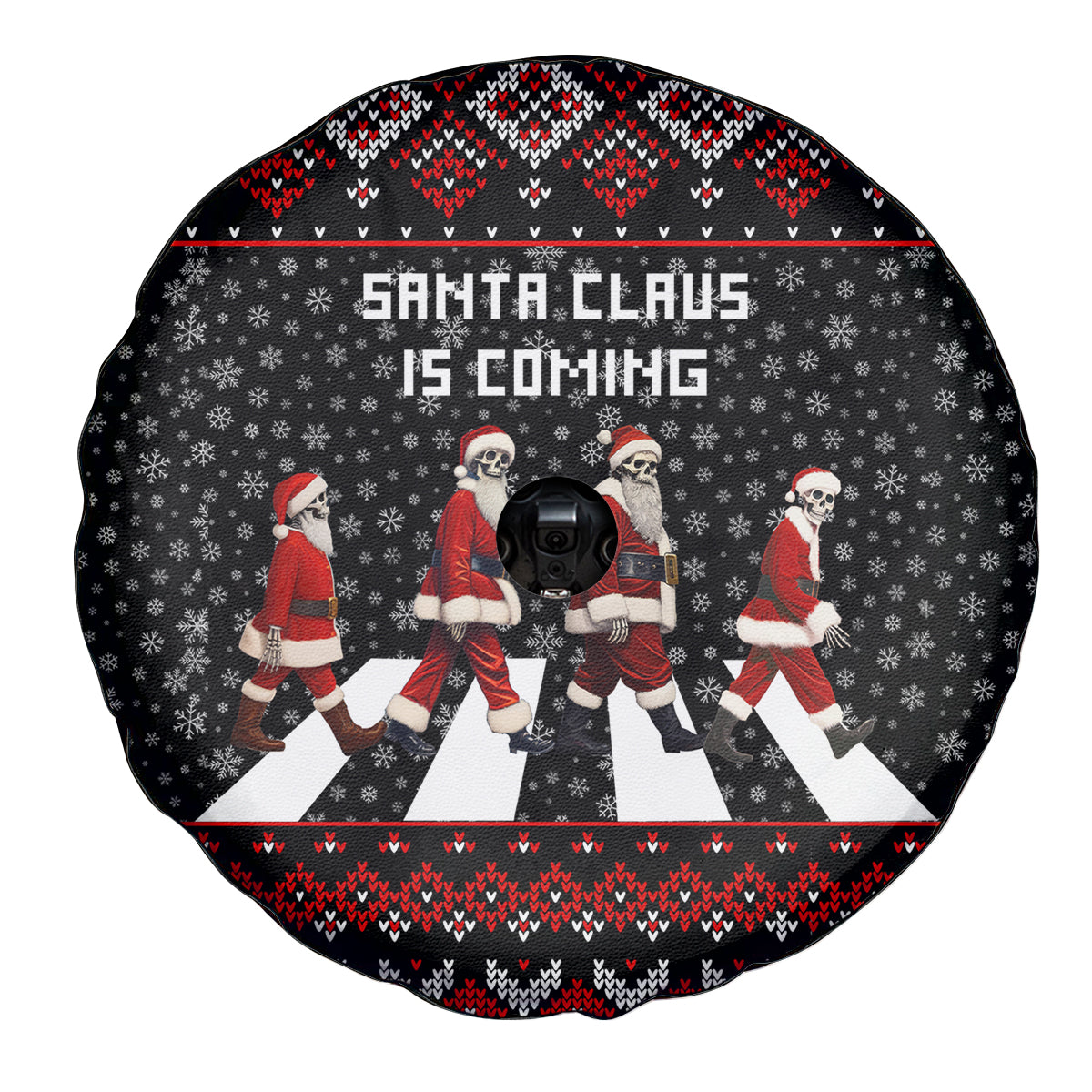 Skeleton Santa Claus Spare Tire Cover Santa Claus Is Coming Cross Street - Wonder Print Shop