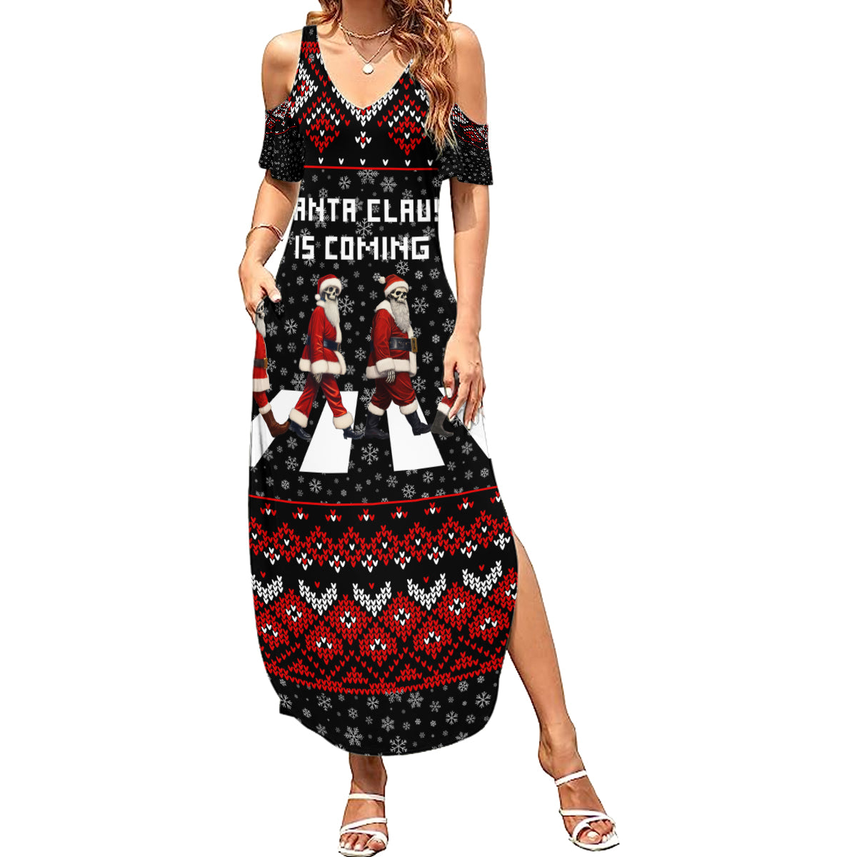 Skeleton Santa Claus Summer Maxi Dress Santa Claus Is Coming Cross Street - Wonder Print Shop