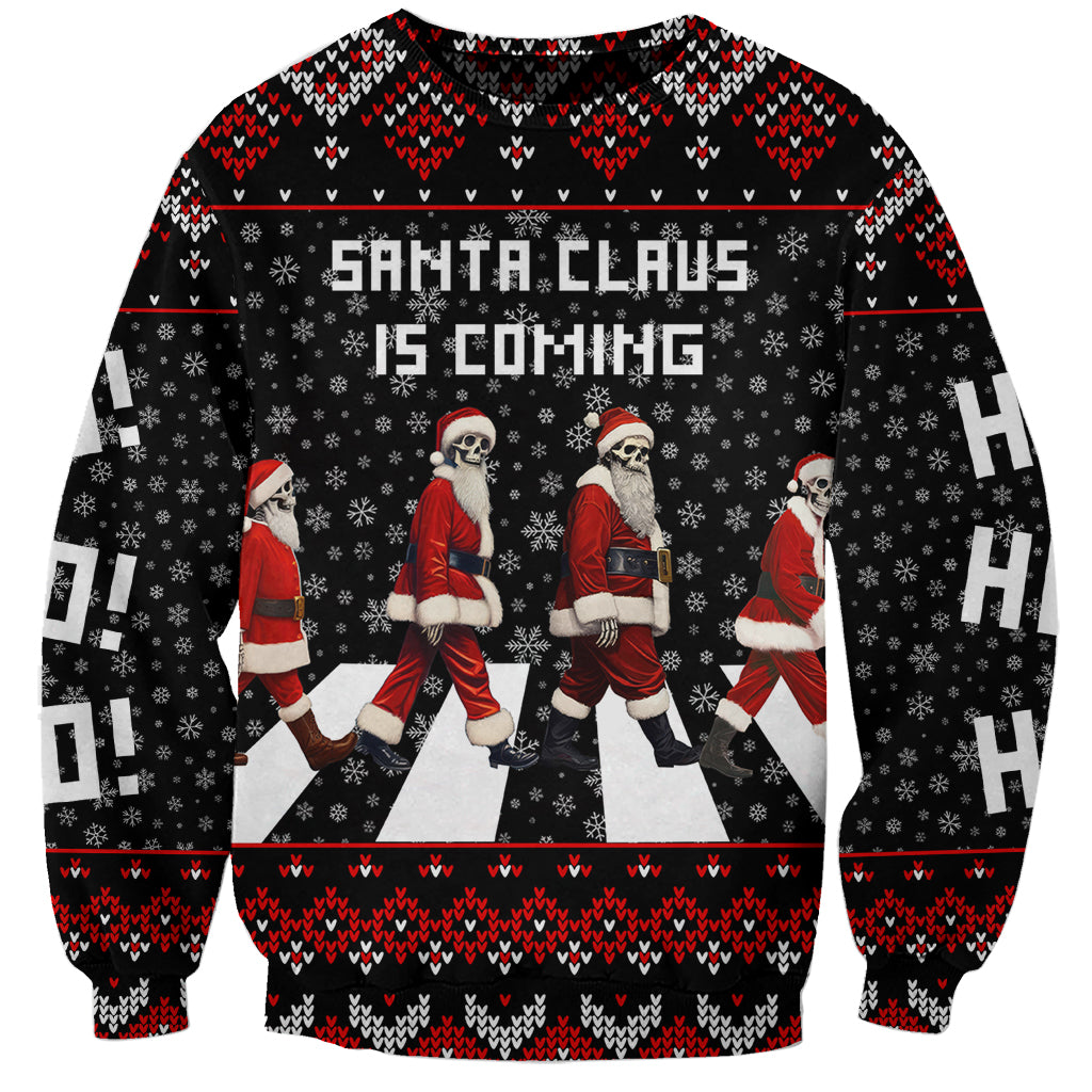 Skeleton Santa Claus Sweatshirt Santa Claus Is Coming Cross Street - Wonder Print Shop