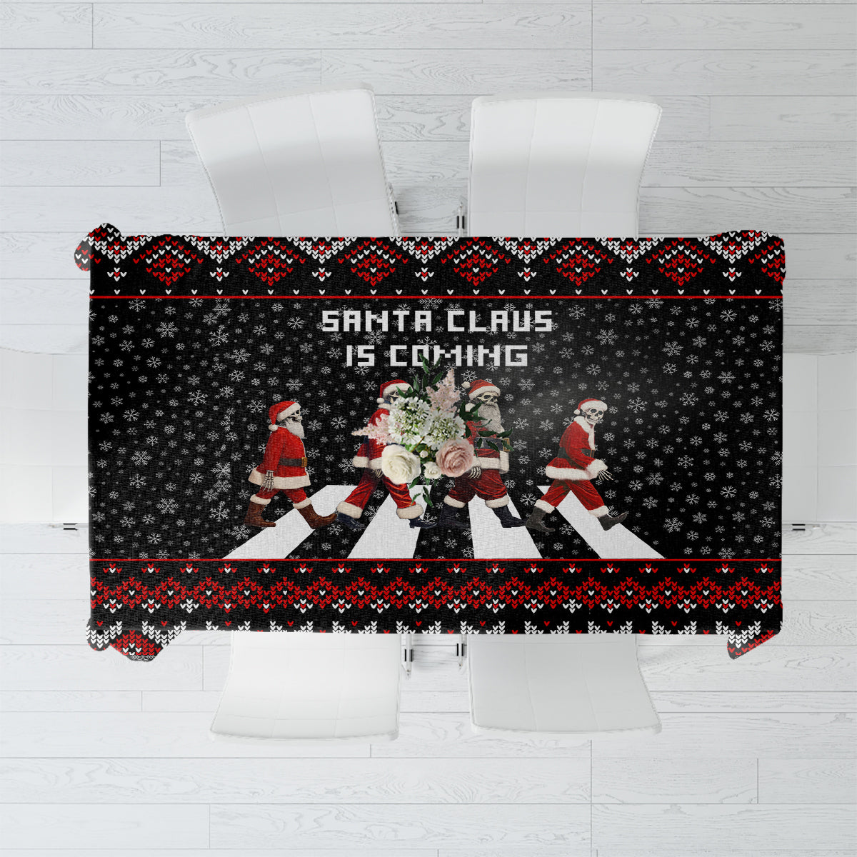 Skeleton Santa Claus Tablecloth Santa Claus Is Coming Cross Street - Wonder Print Shop