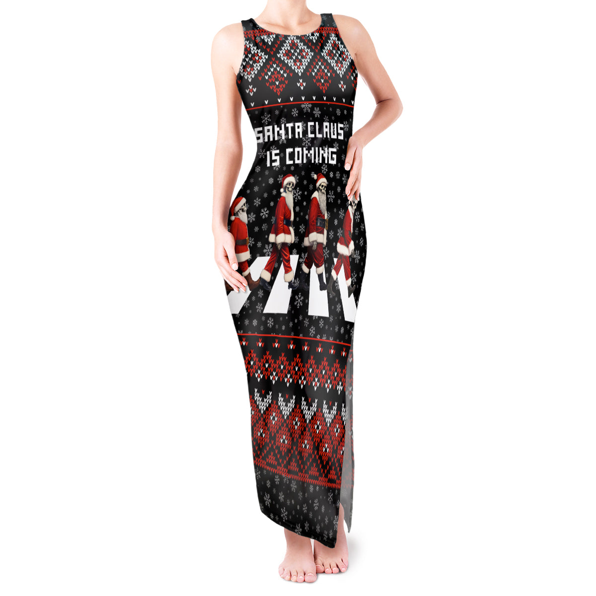 Skeleton Santa Claus Tank Maxi Dress Santa Claus Is Coming Cross Street - Wonder Print Shop