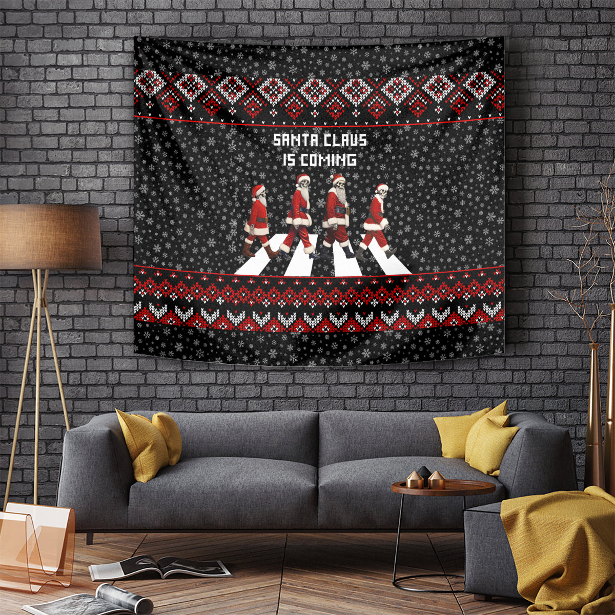 Skeleton Santa Claus Tapestry Santa Claus Is Coming Cross Street - Wonder Print Shop
