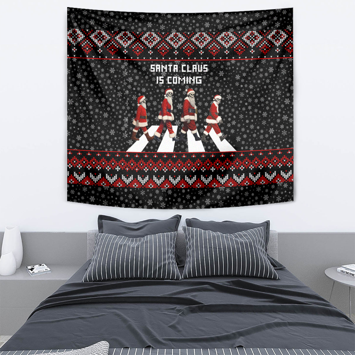 Skeleton Santa Claus Tapestry Santa Claus Is Coming Cross Street - Wonder Print Shop