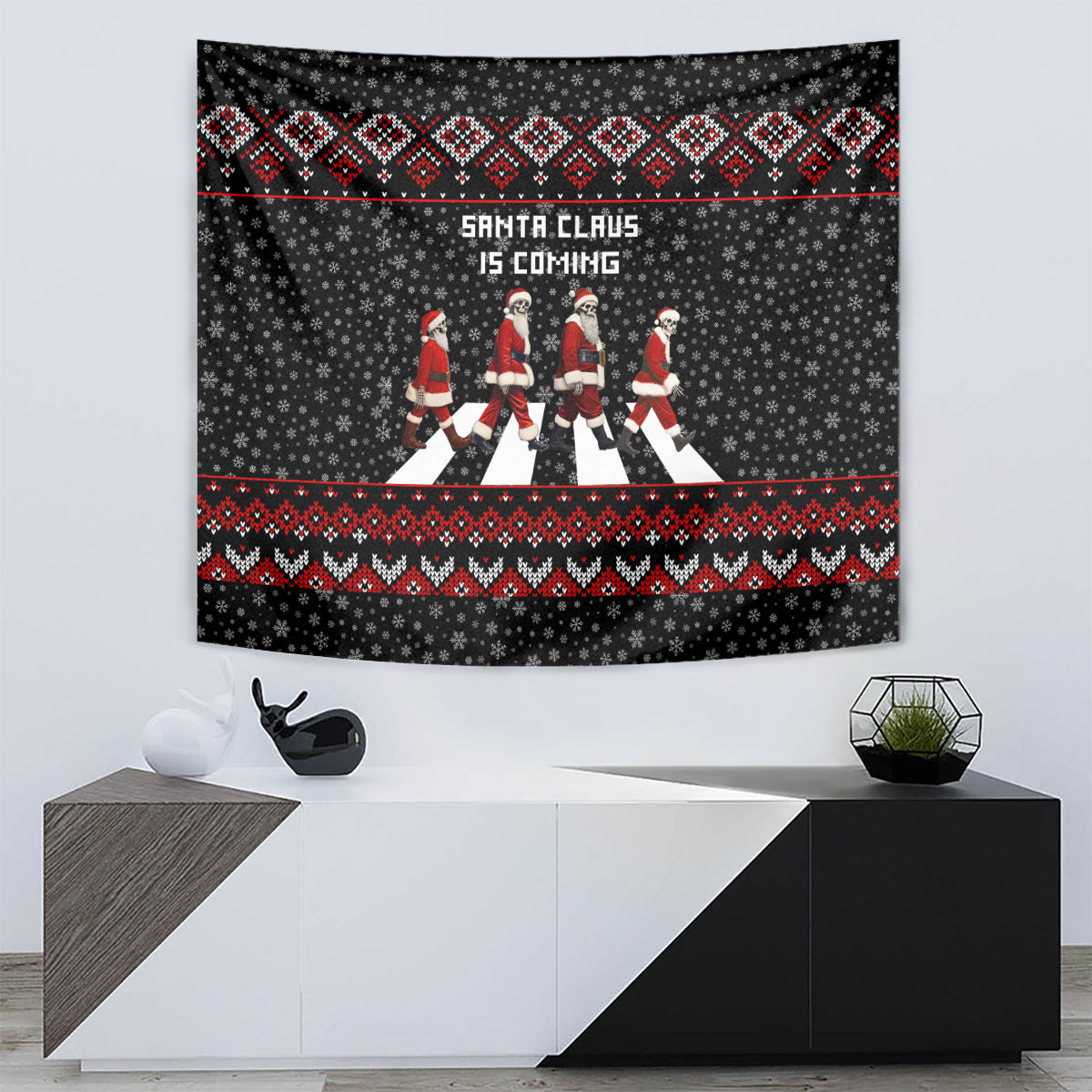 Skeleton Santa Claus Tapestry Santa Claus Is Coming Cross Street - Wonder Print Shop
