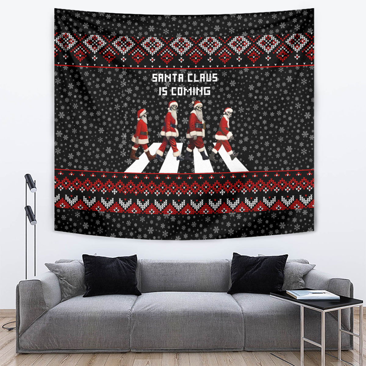 Skeleton Santa Claus Tapestry Santa Claus Is Coming Cross Street - Wonder Print Shop