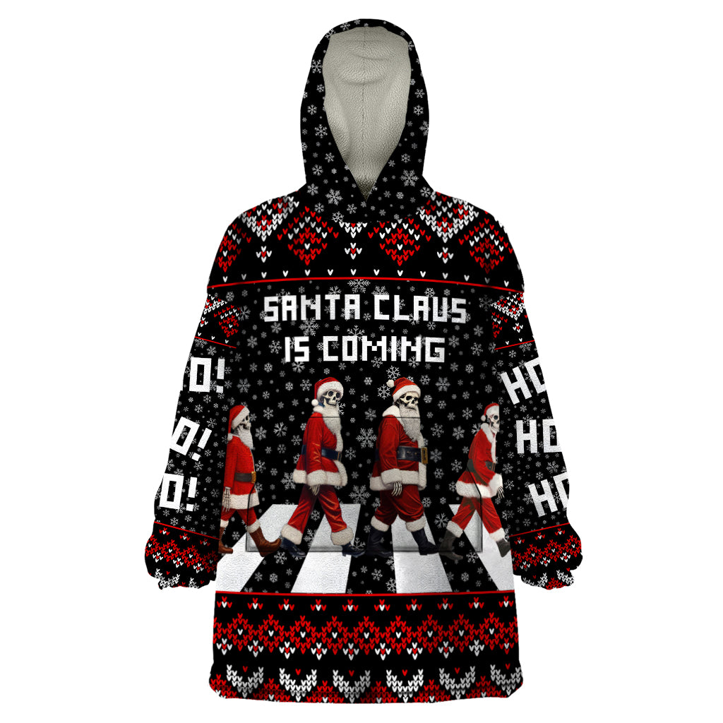 Skeleton Santa Claus Wearable Blanket Hoodie Santa Claus Is Coming Cross Street - Wonder Print Shop