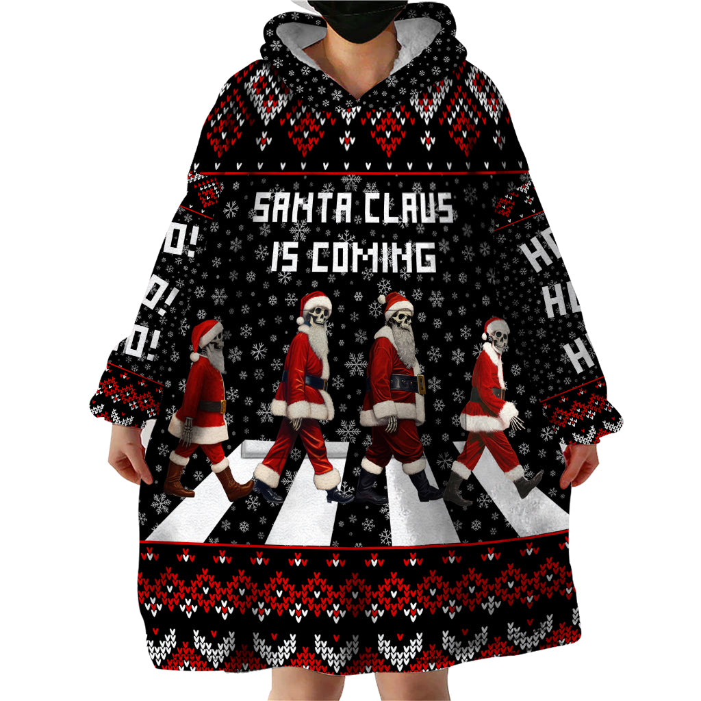 Skeleton Santa Claus Wearable Blanket Hoodie Santa Claus Is Coming Cross Street - Wonder Print Shop