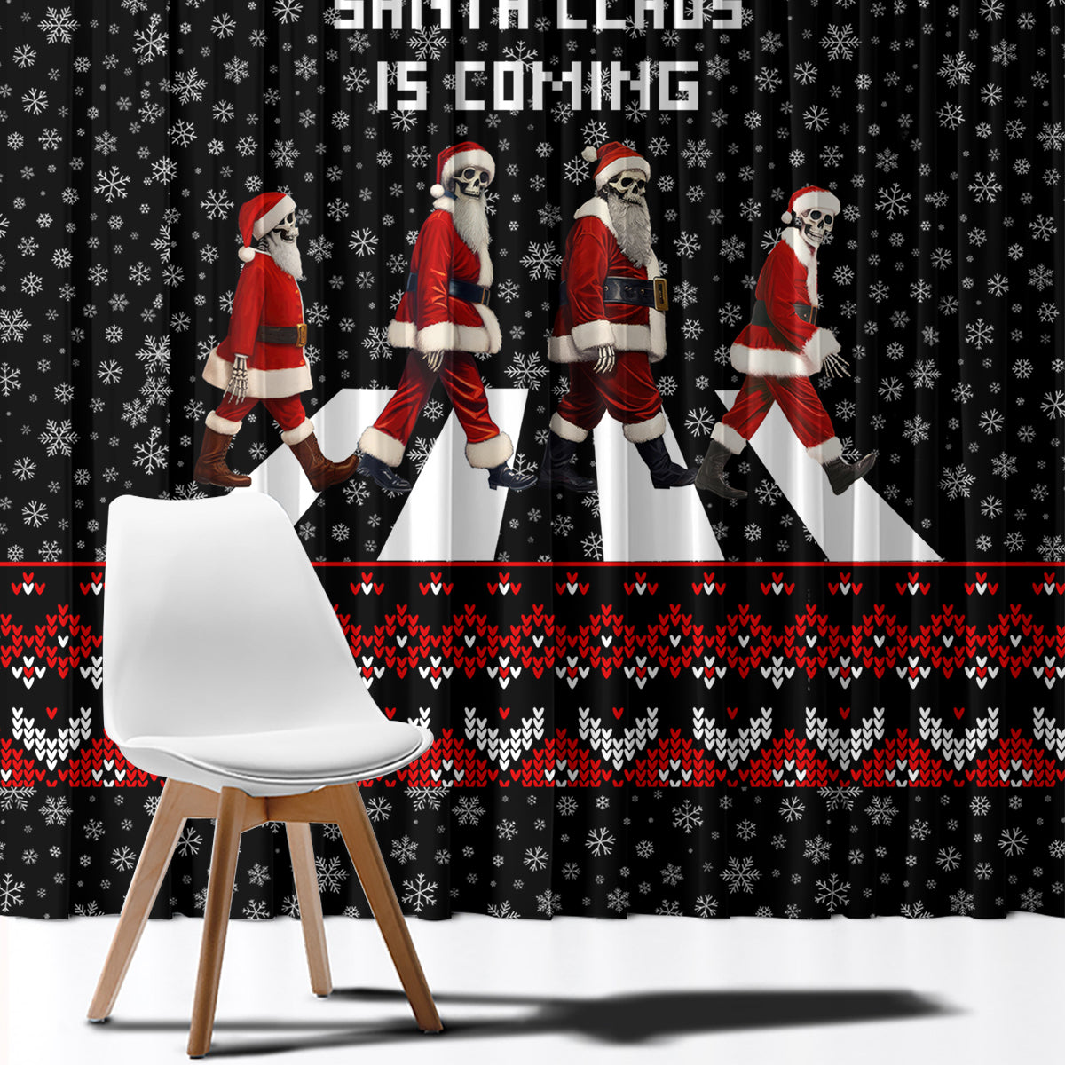 Skeleton Santa Claus Window Curtain Santa Claus Is Coming Cross Street - Wonder Print Shop