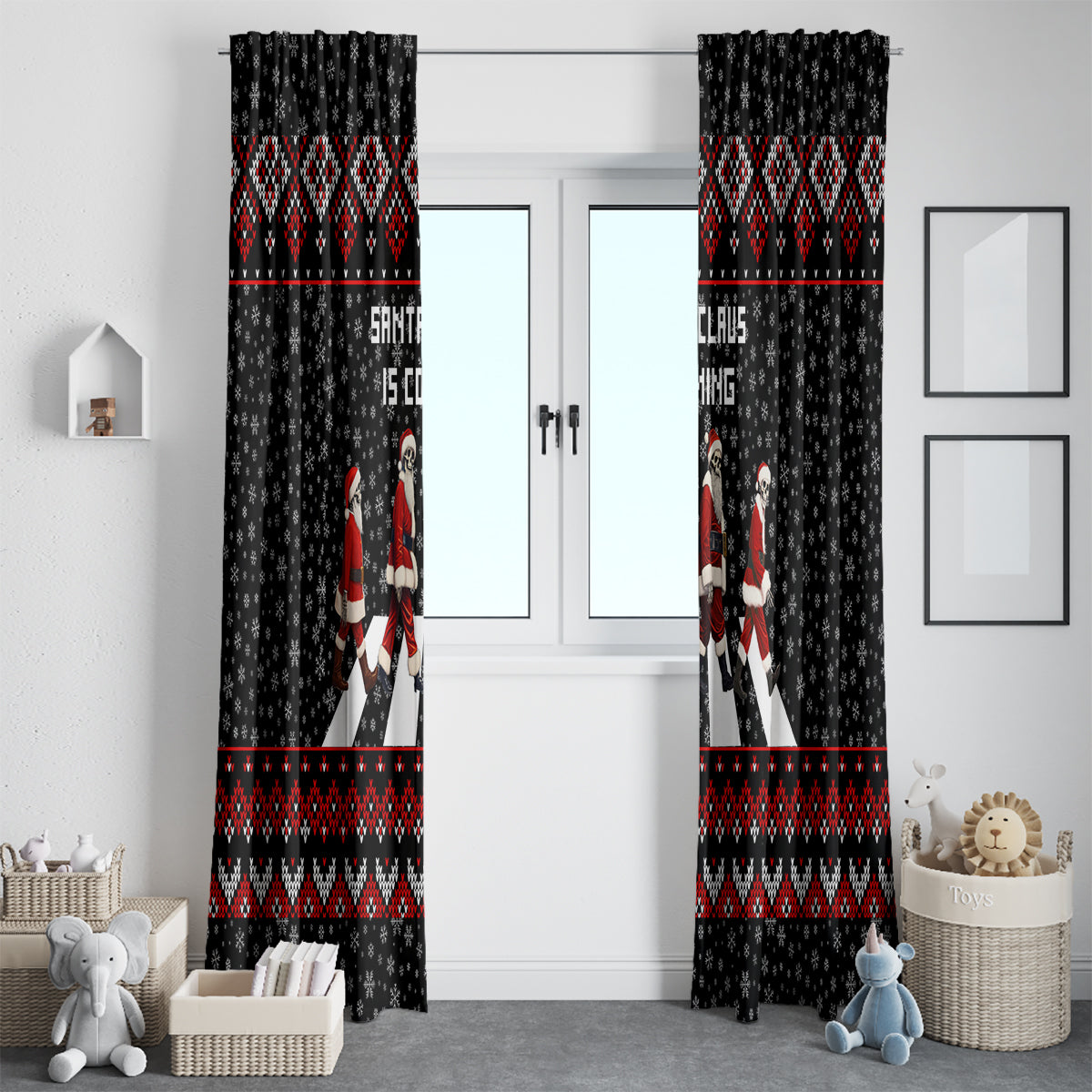 Skeleton Santa Claus Window Curtain Santa Claus Is Coming Cross Street - Wonder Print Shop