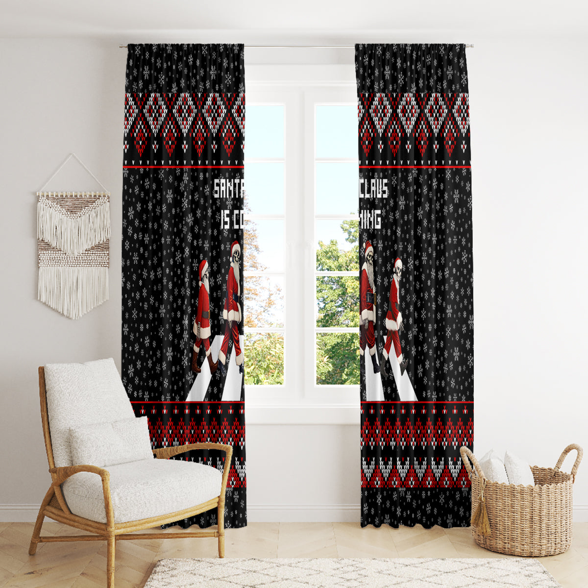Skeleton Santa Claus Window Curtain Santa Claus Is Coming Cross Street - Wonder Print Shop