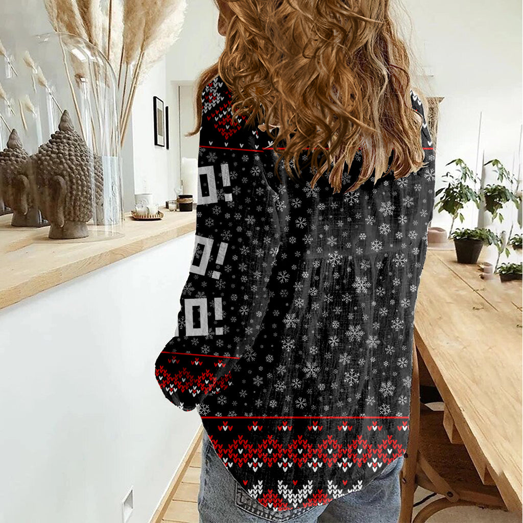 Skeleton Santa Claus Women Casual Shirt Santa Claus Is Coming Cross Street - Wonder Print Shop