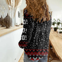 Skeleton Santa Claus Women Casual Shirt Santa Claus Is Coming Cross Street - Wonder Print Shop