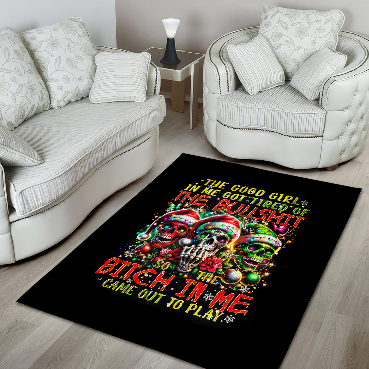 Sugar Skull Santa Area Rug The Good Girl In Me Got Tired So Bitch In Me Came Out - Wonder Print Shop