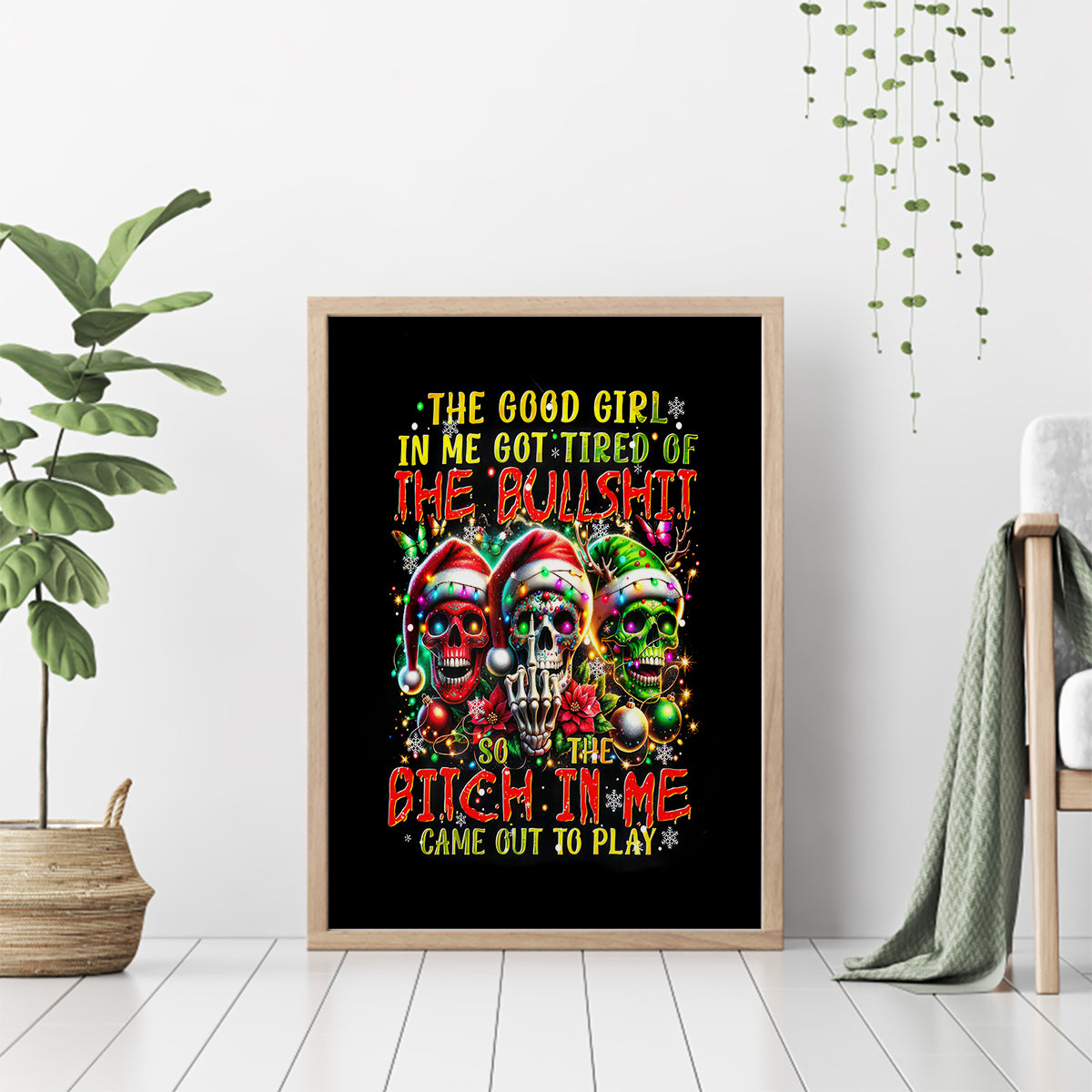 Sugar Skull Santa Canvas Wall Art The Good Girl In Me Got Tired So Bitch In Me Came Out - Wonder Print Shop