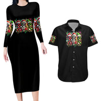 Sugar Skull Santa Couples Matching Long Sleeve Bodycon Dress and Hawaiian Shirt The Good Girl In Me Got Tired So Bitch In Me Came Out - Wonder Print Shop