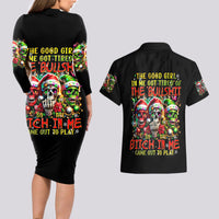 Sugar Skull Santa Couples Matching Long Sleeve Bodycon Dress and Hawaiian Shirt The Good Girl In Me Got Tired So Bitch In Me Came Out - Wonder Print Shop