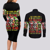 Sugar Skull Santa Couples Matching Long Sleeve Bodycon Dress and Long Sleeve Button Shirt The Good Girl In Me Got Tired So Bitch In Me Came Out - Wonder Print Shop