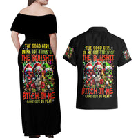 Sugar Skull Santa Couples Matching Off Shoulder Maxi Dress and Hawaiian Shirt The Good Girl In Me Got Tired So Bitch In Me Came Out - Wonder Print Shop