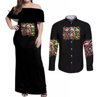 Sugar Skull Santa Couples Matching Off Shoulder Maxi Dress and Long Sleeve Button Shirt The Good Girl In Me Got Tired So Bitch In Me Came Out - Wonder Print Shop