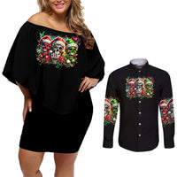 Sugar Skull Santa Couples Matching Off Shoulder Short Dress and Long Sleeve Button Shirt The Good Girl In Me Got Tired So Bitch In Me Came Out - Wonder Print Shop