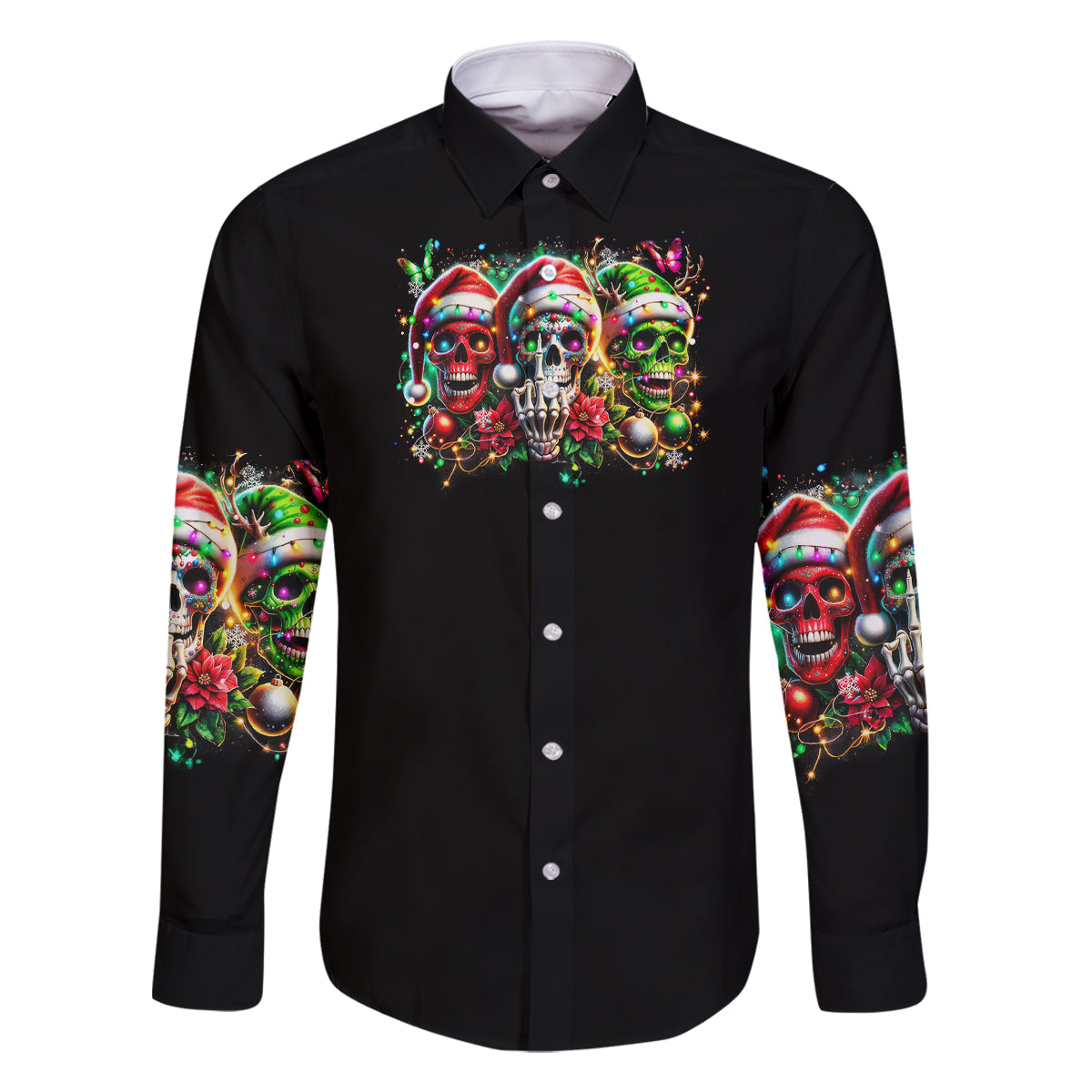Sugar Skull Santa Family Matching Long Sleeve Bodycon Dress and Hawaiian Shirt The Good Girl In Me Got Tired So Bitch In Me Came Out - Wonder Print Shop