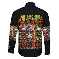 Sugar Skull Santa Family Matching Long Sleeve Bodycon Dress and Hawaiian Shirt The Good Girl In Me Got Tired So Bitch In Me Came Out - Wonder Print Shop