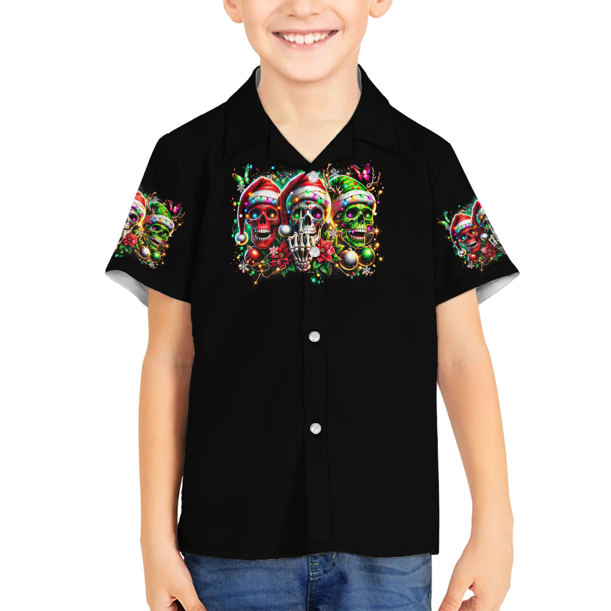 Sugar Skull Santa Family Matching Long Sleeve Bodycon Dress and Hawaiian Shirt The Good Girl In Me Got Tired So Bitch In Me Came Out - Wonder Print Shop